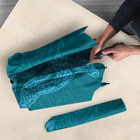 Hawaiian Monk Seal and Whale Umbrella Kakau Tribal Pattern Teal Color
