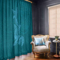 Hawaiian Monk Seal and Whale Window Curtain Kakau Tribal Pattern Teal Color