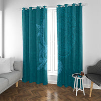 Hawaiian Monk Seal and Whale Window Curtain Kakau Tribal Pattern Teal Color