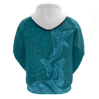 Hawaiian Monk Seal and Whale Zip Hoodie Kakau Tribal Pattern Teal Color