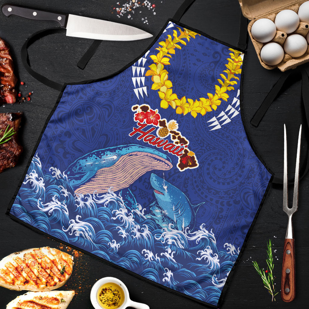 Hawaiian Sea Animals Apron Whales Shark and Turtle Guardians with Tribal Pattern