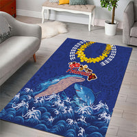 Hawaiian Sea Animals Area Rug Whales Shark and Turtle Guardians with Tribal Pattern
