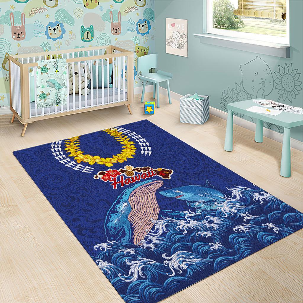 Hawaiian Sea Animals Area Rug Whales Shark and Turtle Guardians with Tribal Pattern