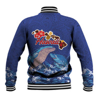 Hawaiian Sea Animals Baseball Jacket Whales Shark and Turtle Guardians with Tribal Pattern
