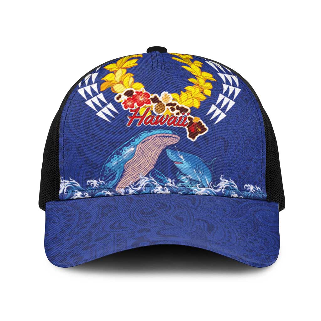 Hawaiian Sea Animals Baseball Net Cap Whales Shark and Turtle Guardians with Tribal Pattern