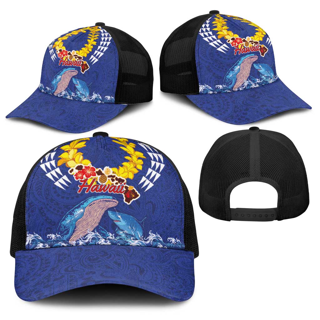 Hawaiian Sea Animals Baseball Net Cap Whales Shark and Turtle Guardians with Tribal Pattern