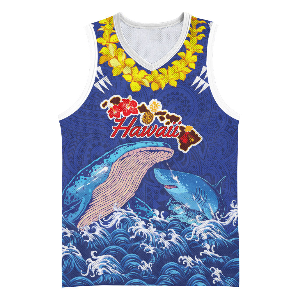 Hawaiian Sea Animals Basketball Jersey Whales Shark and Turtle Guardians with Tribal Pattern