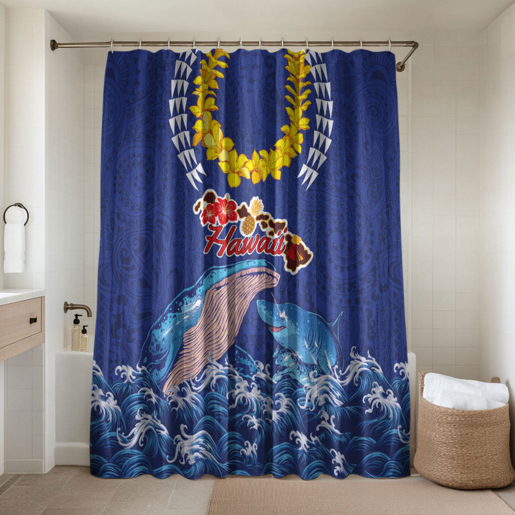 Hawaiian Sea Animals Bathroom Set Whales Shark and Turtle Guardians with Tribal Pattern