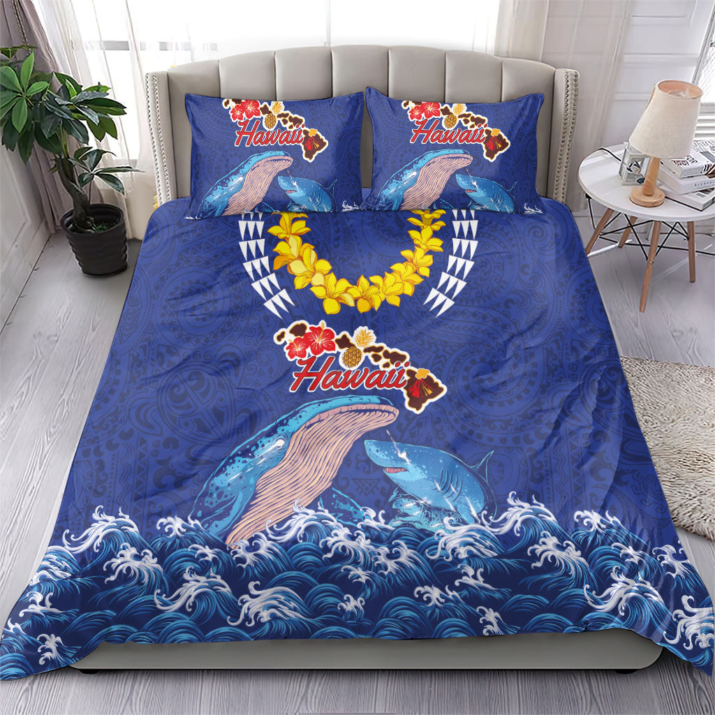 Hawaiian Sea Animals Bedding Set Whales Shark and Turtle Guardians with Tribal Pattern