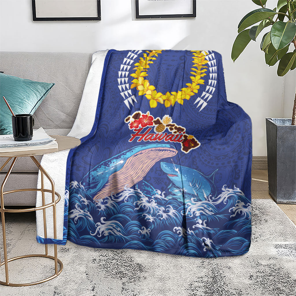 Hawaiian Sea Animals Blanket Whales Shark and Turtle Guardians with Tribal Pattern