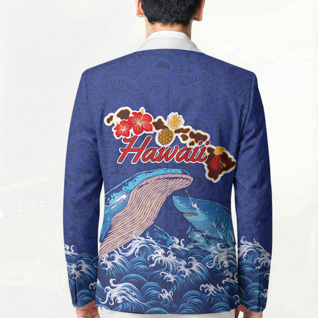 Hawaiian Sea Animals Blazer Whales Shark and Turtle Guardians with Tribal Pattern