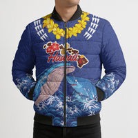 Hawaiian Sea Animals Bomber Puffer Jacket Whales Shark and Turtle Guardians with Tribal Pattern