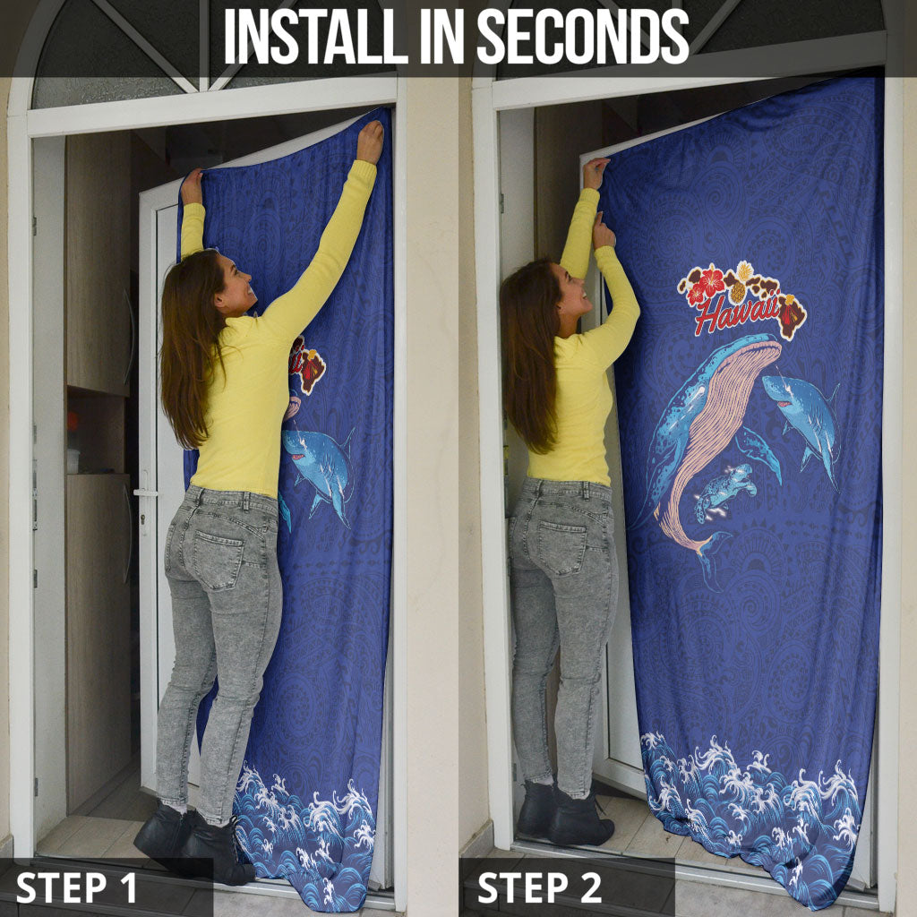 Hawaiian Sea Animals Door Cover Whales Shark and Turtle Guardians with Tribal Pattern