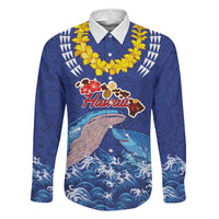 Hawaiian Sea Animals Family Matching Long Sleeve Bodycon Dress and Hawaiian Shirt Whales Shark and Turtle Guardians with Tribal Pattern LT03 Dad's Shirt - Long Sleeve Blue - Polynesian Pride