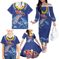 Hawaiian Sea Animals Family Matching Off The Shoulder Long Sleeve Dress and Hawaiian Shirt Whales Shark and Turtle Guardians with Tribal Pattern LT03 - Polynesian Pride