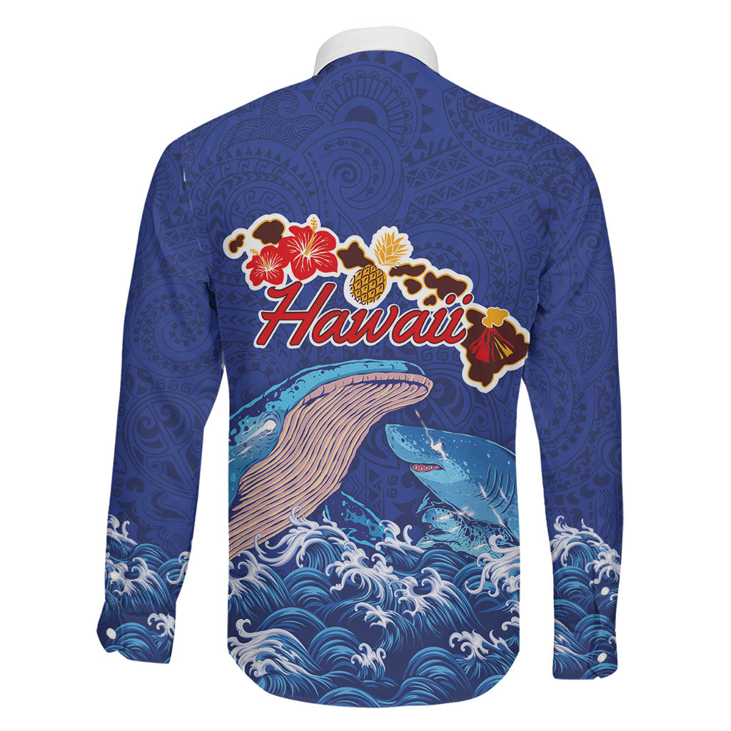 Hawaiian Sea Animals Family Matching Off Shoulder Short Dress and Hawaiian Shirt Whales Shark and Turtle Guardians with Tribal Pattern LT03 - Polynesian Pride