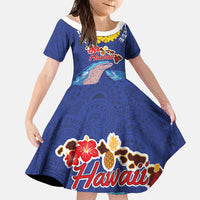 Hawaiian Sea Animals Family Matching Summer Maxi Dress and Hawaiian Shirt Whales Shark and Turtle Guardians with Tribal Pattern LT03 Daughter's Dress Blue - Polynesian Pride