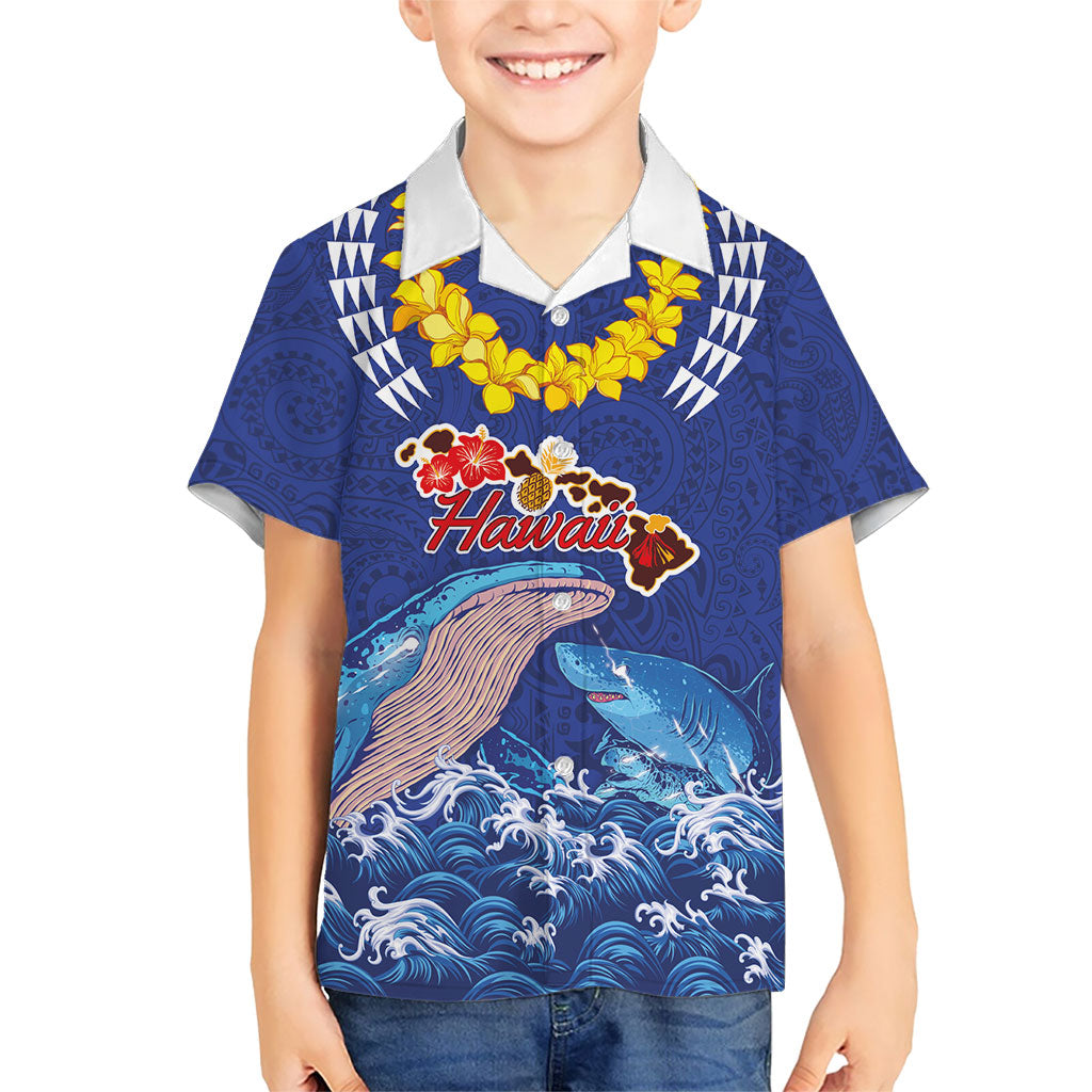 Hawaiian Sea Animals Family Matching Summer Maxi Dress and Hawaiian Shirt Whales Shark and Turtle Guardians with Tribal Pattern LT03 Son's Shirt Blue - Polynesian Pride