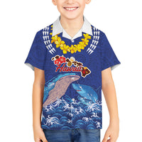 Hawaiian Sea Animals Family Matching Tank Maxi Dress and Hawaiian Shirt Whales Shark and Turtle Guardians with Tribal Pattern LT03 Son's Shirt Blue - Polynesian Pride