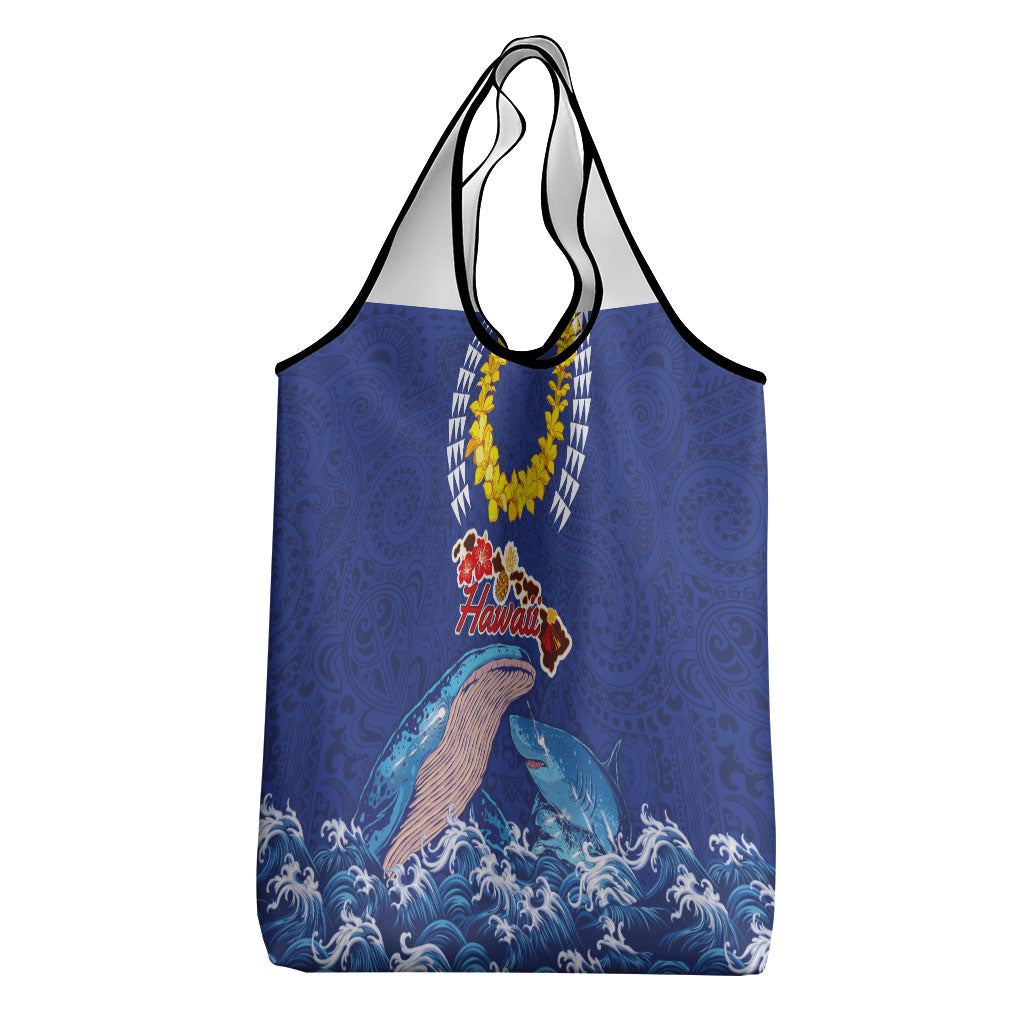 Hawaiian Sea Animals Grocery Bag Whales Shark and Turtle Guardians with Tribal Pattern