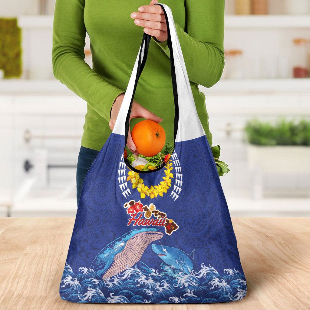 Hawaiian Sea Animals Grocery Bag Whales Shark and Turtle Guardians with Tribal Pattern