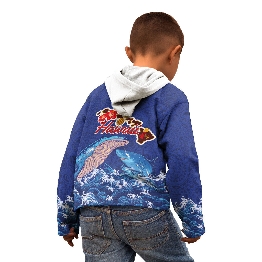 Hawaiian Sea Animals Kid Hoodie Whales Shark and Turtle Guardians with Tribal Pattern