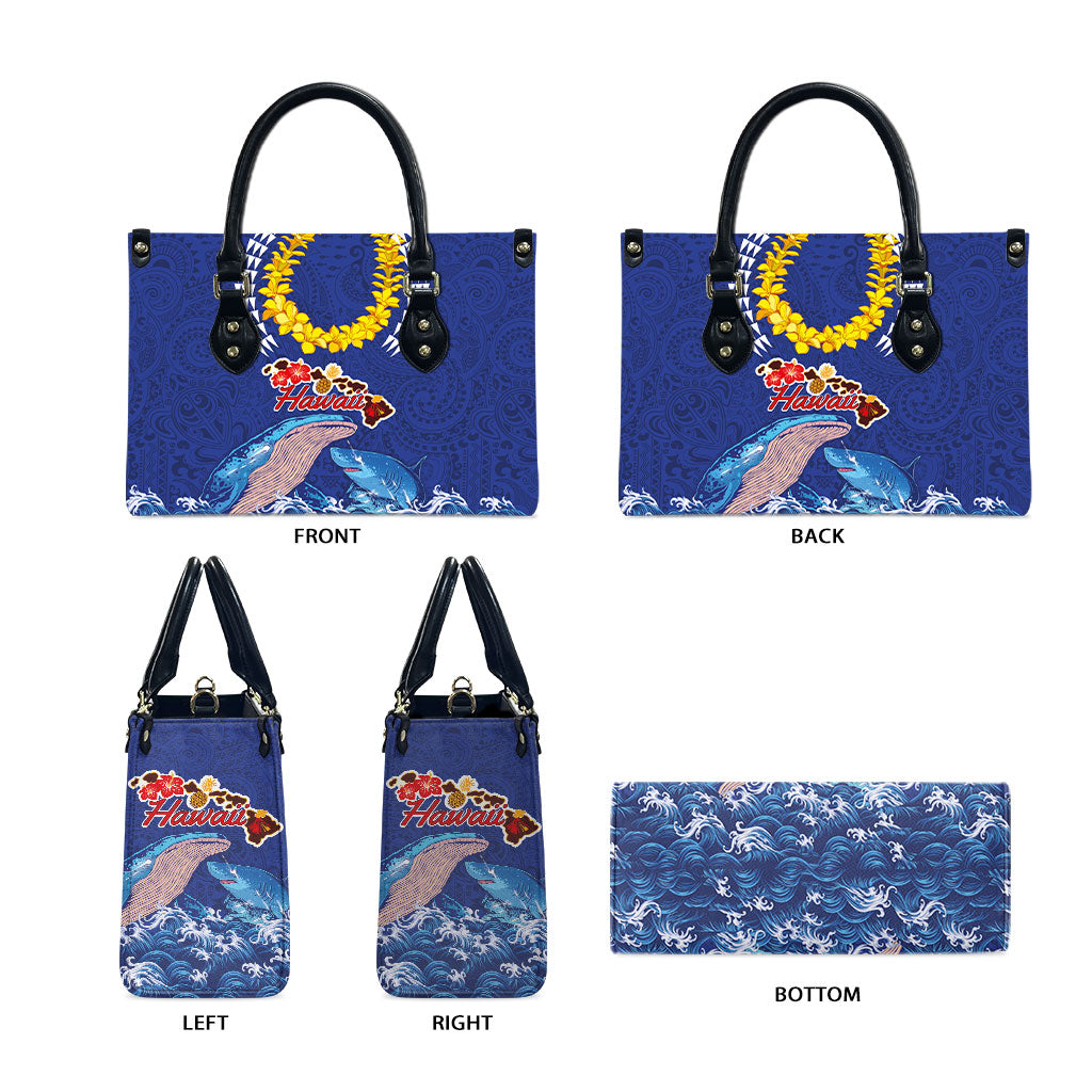 Hawaiian Sea Animals Leather Bag Whales Shark and Turtle Guardians with Tribal Pattern