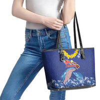 Hawaiian Sea Animals Leather Tote Bag Whales Shark and Turtle Guardians with Tribal Pattern