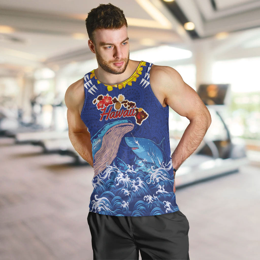Hawaiian Sea Animals Men Tank Top Whales Shark and Turtle Guardians with Tribal Pattern