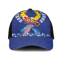 Hawaiian Sea Animals Mesh Trucker Cap Whales Shark and Turtle Guardians with Tribal Pattern