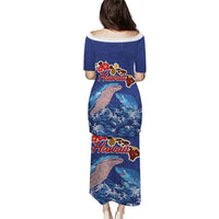 Hawaiian Sea Animals Puletasi Whales Shark and Turtle Guardians with Tribal Pattern