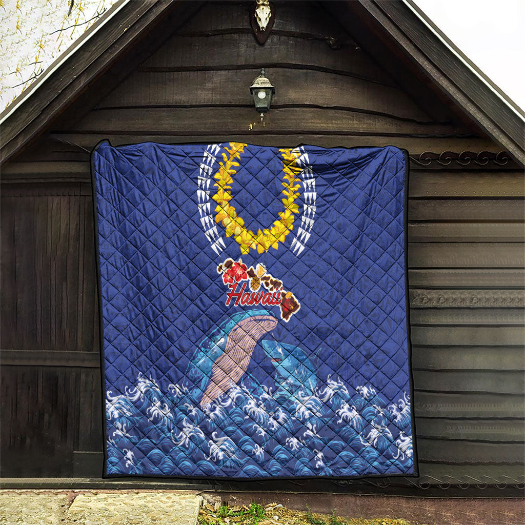 Hawaiian Sea Animals Quilt Whales Shark and Turtle Guardians with Tribal Pattern