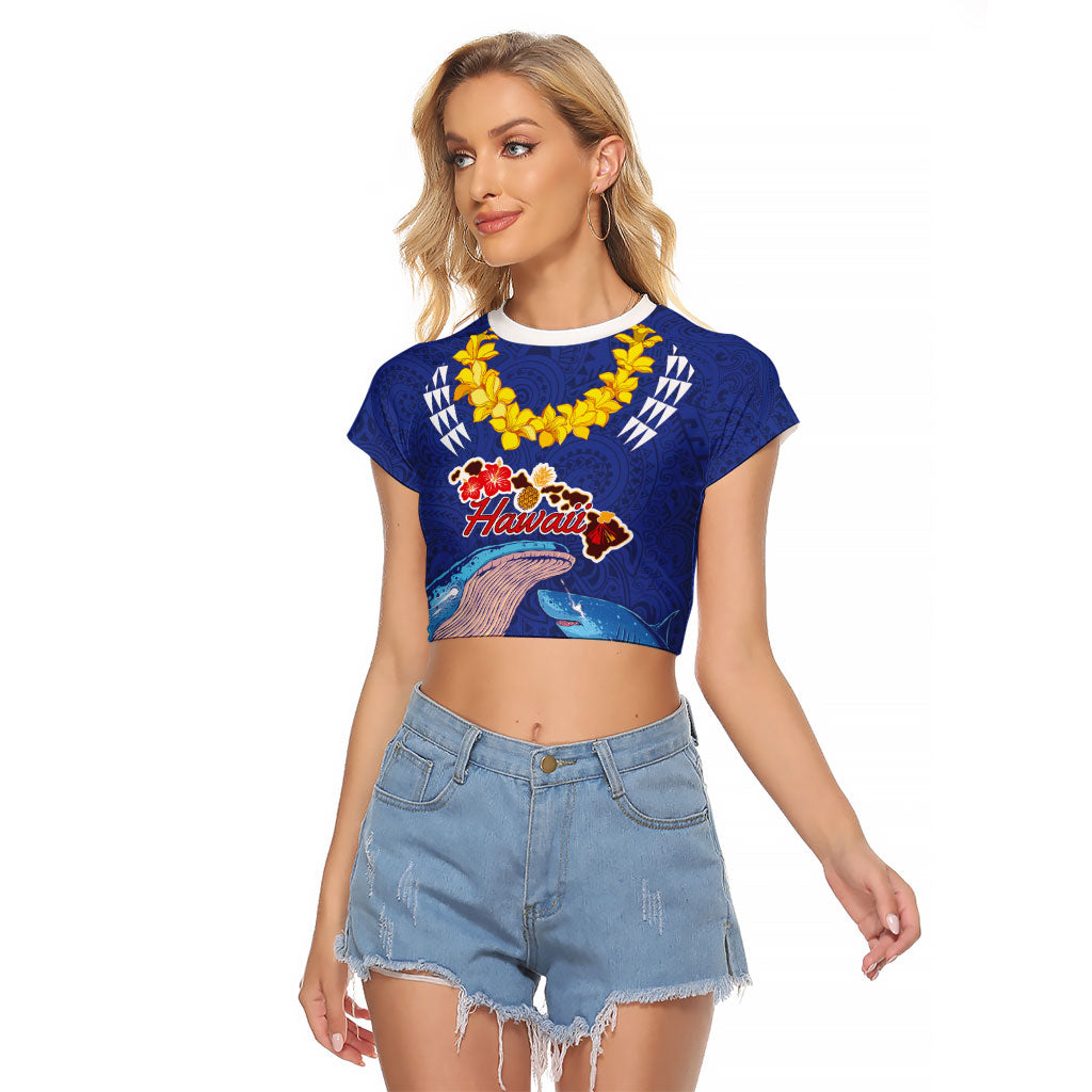 Hawaiian Sea Animals Raglan Cropped T Shirt Whales Shark and Turtle Guardians with Tribal Pattern