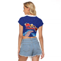 Hawaiian Sea Animals Raglan Cropped T Shirt Whales Shark and Turtle Guardians with Tribal Pattern