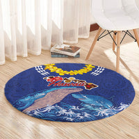 Hawaiian Sea Animals Round Carpet Whales Shark and Turtle Guardians with Tribal Pattern