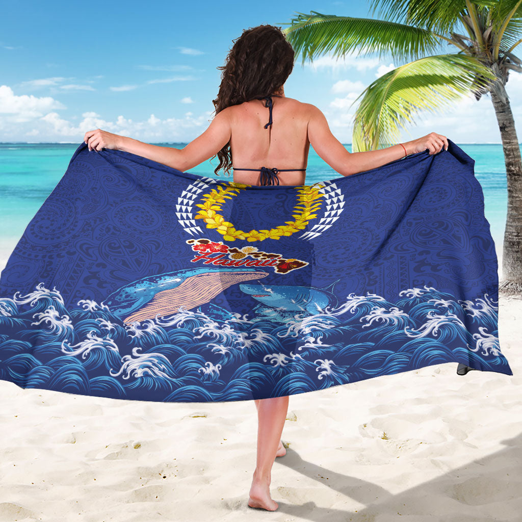Hawaiian Sea Animals Sarong Whales Shark and Turtle Guardians with Tribal Pattern