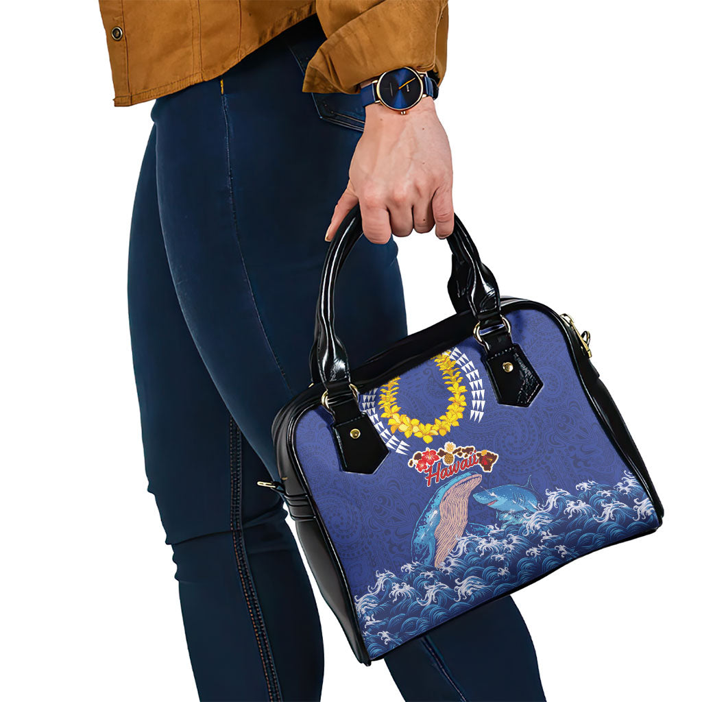 Hawaiian Sea Animals Shoulder Handbag Whales Shark and Turtle Guardians with Tribal Pattern