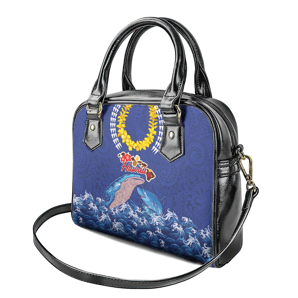 Hawaiian Sea Animals Shoulder Handbag Whales Shark and Turtle Guardians with Tribal Pattern