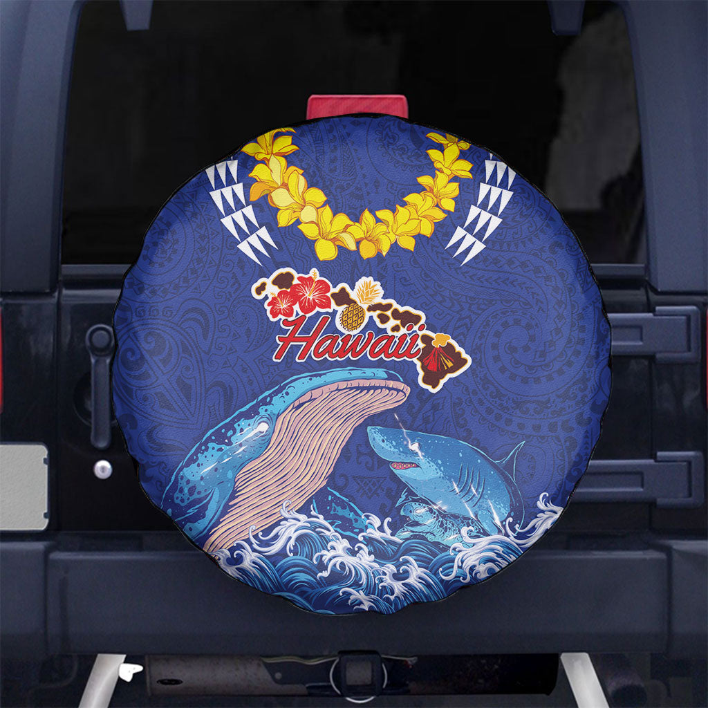 Hawaiian Sea Animals Spare Tire Cover Whales Shark and Turtle Guardians with Tribal Pattern