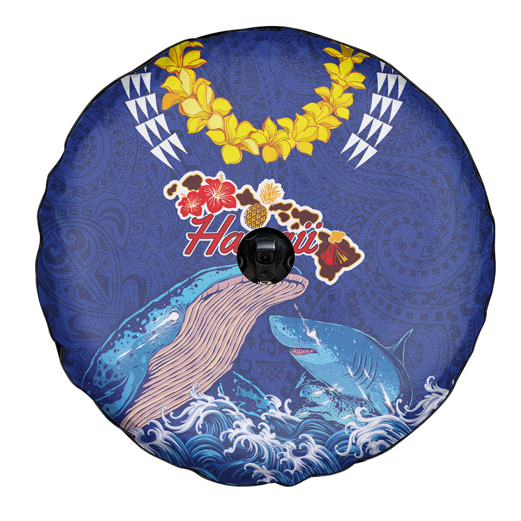 Hawaiian Sea Animals Spare Tire Cover Whales Shark and Turtle Guardians with Tribal Pattern