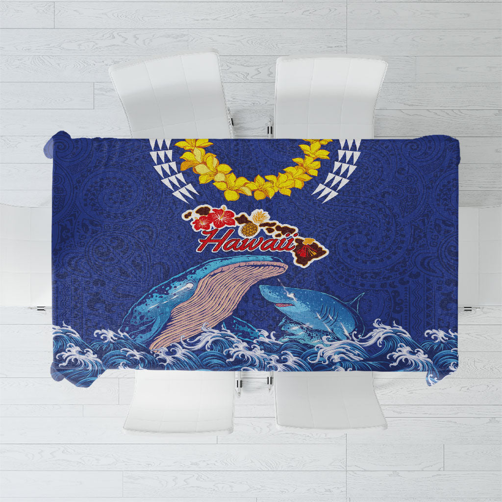 Hawaiian Sea Animals Tablecloth Whales Shark and Turtle Guardians with Tribal Pattern