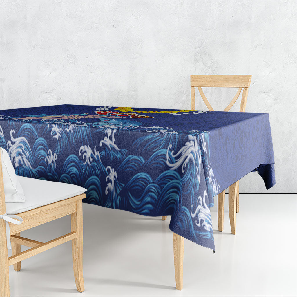 Hawaiian Sea Animals Tablecloth Whales Shark and Turtle Guardians with Tribal Pattern