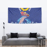 Hawaiian Sea Animals Tapestry Whales Shark and Turtle Guardians with Tribal Pattern