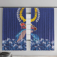 Hawaiian Sea Animals Window Curtain Whales Shark and Turtle Guardians with Tribal Pattern