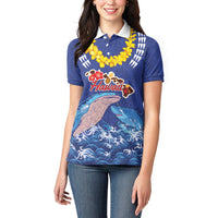Hawaiian Sea Animals Women Polo Shirt Whales Shark and Turtle Guardians with Tribal Pattern