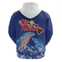 Hawaiian Sea Animals Zip Hoodie Whales Shark and Turtle Guardians with Tribal Pattern