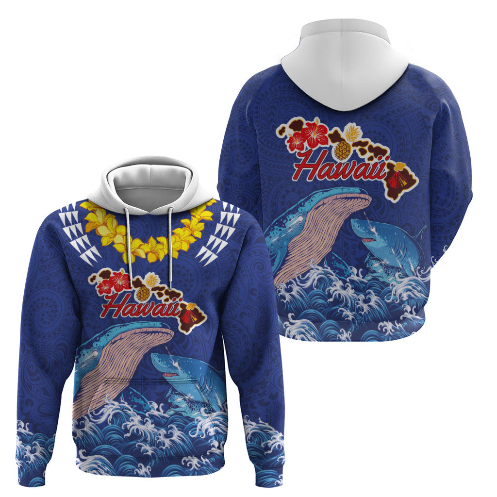 Hawaiian Sea Animals Zip Hoodie Whales Shark and Turtle Guardians with Tribal Pattern