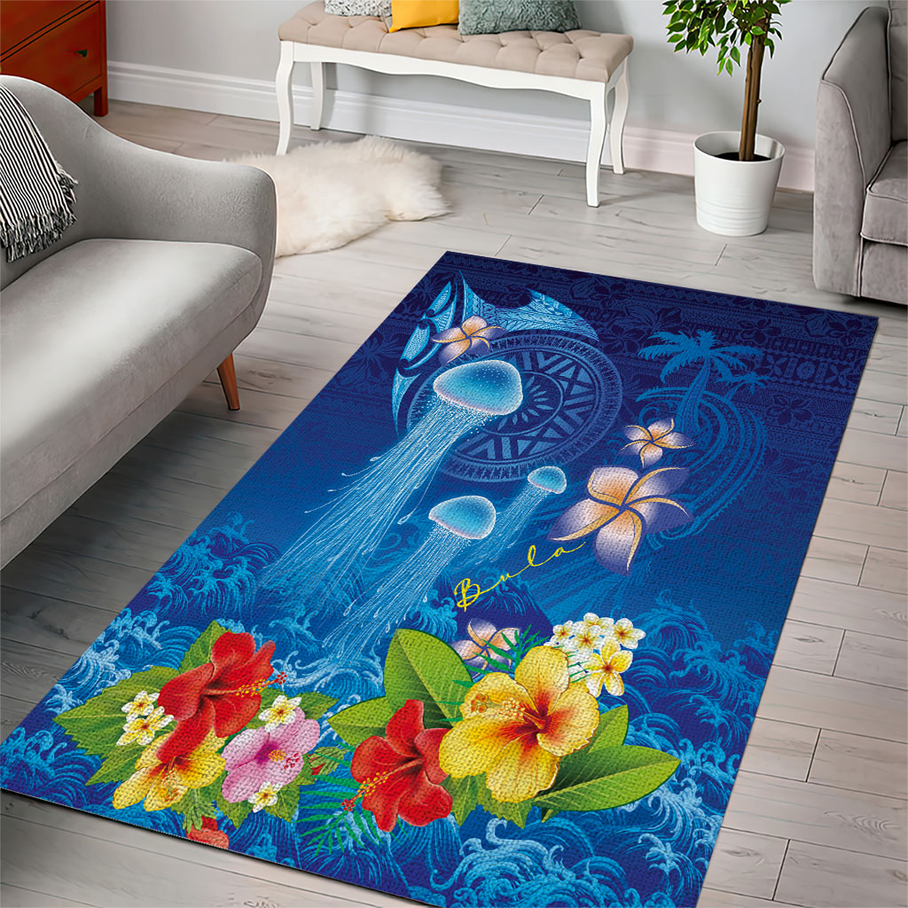 Fiji Jellyfish Area Rug Tapa Patterns and Hibiscus Sea Vibe