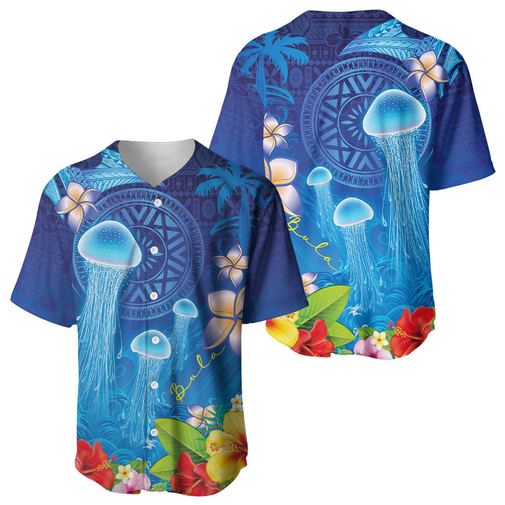 Fiji Jellyfish Baseball Jersey Tapa Patterns and Hibiscus Sea Vibe
