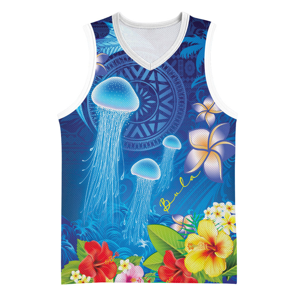 Fiji Jellyfish Basketball Jersey Tapa Patterns and Hibiscus Sea Vibe